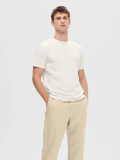 Selected miesten t-paita, SANDER SEERSUCKER SS O-NECK Valkoinen