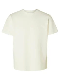 Selected miesten t-paita, SANDER SEERSUCKER SS O-NECK Valkoinen