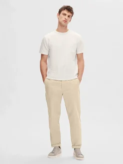 Selected miesten t-paita, SANDER SEERSUCKER SS O-NECK Valkoinen