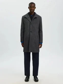 Selected miesten villakangastakki, SLHRAINAR WOOL BLEND COAT Black Black & White