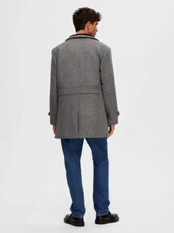 Selected Miesten Villakangastakki, REUBEN WOOL COAT NOS Vaaleanharmaa