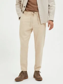 Selected pellavahousut, SLIM TAPE BRODY LINEN PANT Incense Mixed W. Oatmeal