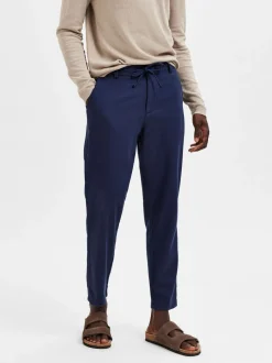 Selected pellavahousut, SLIM TAPE BRODY LINEN PANT Tummansininen