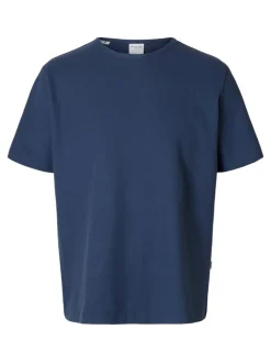 Selected t-paita, JOSEPH PIQUE SS O-NECK Indigo