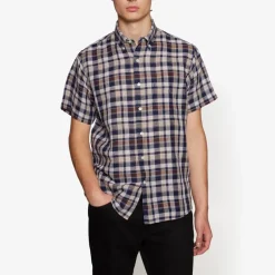 Signal miesten kauluspaita, HUGIN SLUB CHECK Ruskea Ruutu