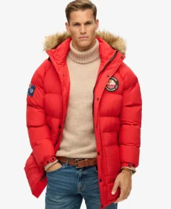 Superdry Miesten Parkatakki, Everest Longline Baffled Parka Punainen