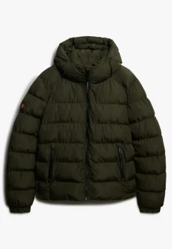 Superdry Miesten Talvitakki, Hooded Sports Puffer Jacket Tummanvihreä
