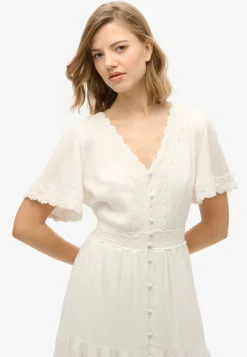 Superdry naisten mekko, Ibiza S/s Midi Tea Dress Valkoinen