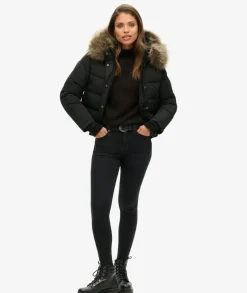 Superdry naisten takki Everest Hooded Bomber Jkt, musta