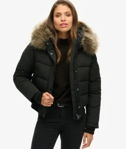 Superdry naisten takki Everest Hooded Bomber Jkt, musta