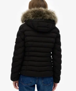 Superdry naisten takki Fuji Faux Fur Hood Padded Jkt, musta