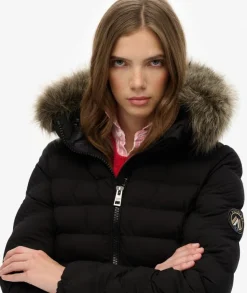 Superdry naisten takki Fuji Faux Fur Hood Padded Jkt, musta