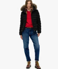 Superdry naisten takki Fuji Faux Fur Hood Padded Jkt, musta