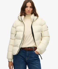 Superdry naisten takki Hooded Sports Puffer Jacket, luonnonvalkoinen