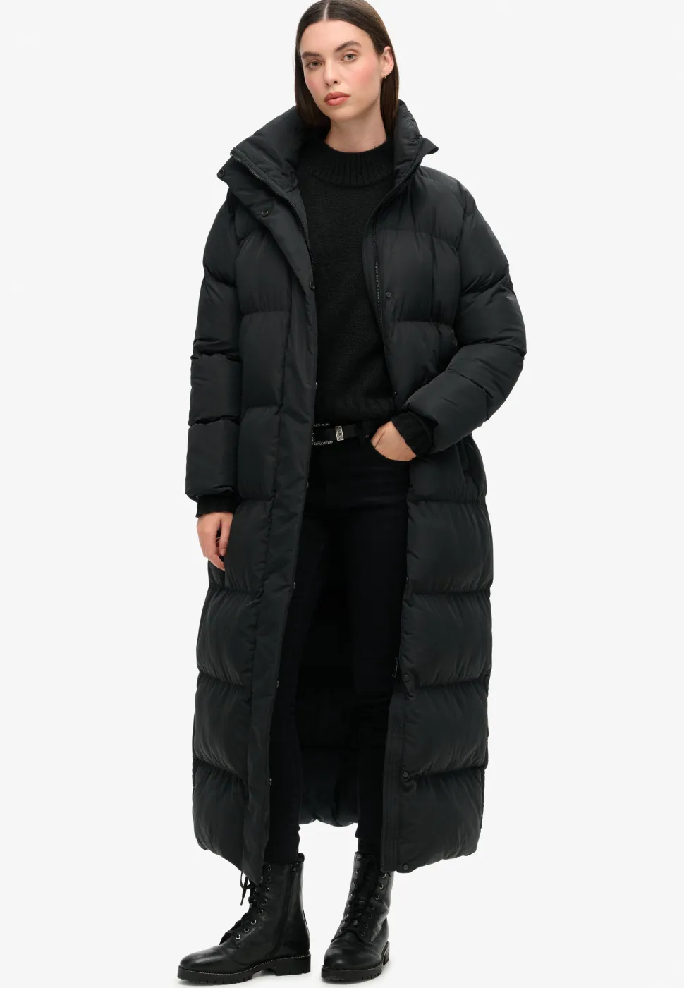 Superdry naisten takki Maxi Longline Puffer Jacket, musta