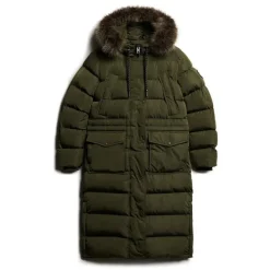 Superdry Naisten Talvitakki, Everest Faux Fur Longline Jkt Tummanvihreä