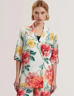 Ted Baker naisten bleiseri, NYMPHA Printed Short Sleeve Blazer Valkopohjainen Kuosi