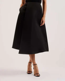 Ted Baker Naisten Hame, ERVA ASYMMETRIC SATIN WRAP MIDI SKIRT Musta