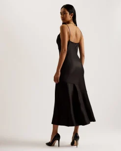 Ted Baker Naisten Mekko, TUNCA Satin Cowl Neck Evening Midi Dress Musta