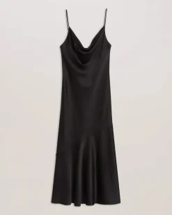 Ted Baker Naisten Mekko, TUNCA Satin Cowl Neck Evening Midi Dress Musta