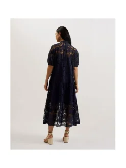 Ted Baker Naisten Mekko, XATIVA laced midi Shirt Dress With Puff Tummansininen