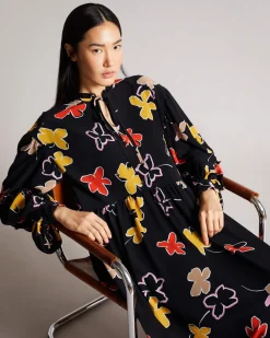 Ted Baker Naisten Mekko YVIEE MIDI OVERSIZE DRESS Musta Kuosi