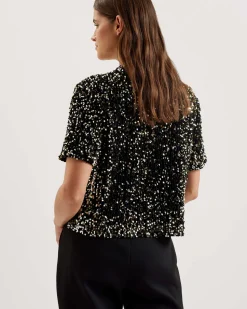 Ted Baker Naisten Pusero, ZARHAA BOXY VELVET SEQUIN TEE Musta