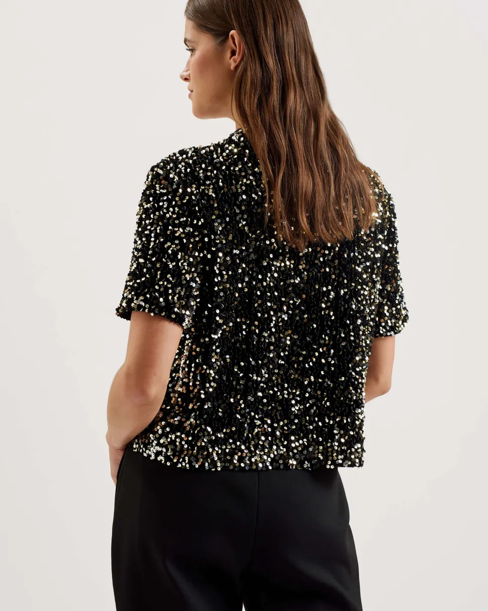 Ted Baker Naisten Pusero, ZARHAA BOXY VELVET SEQUIN TEE Musta