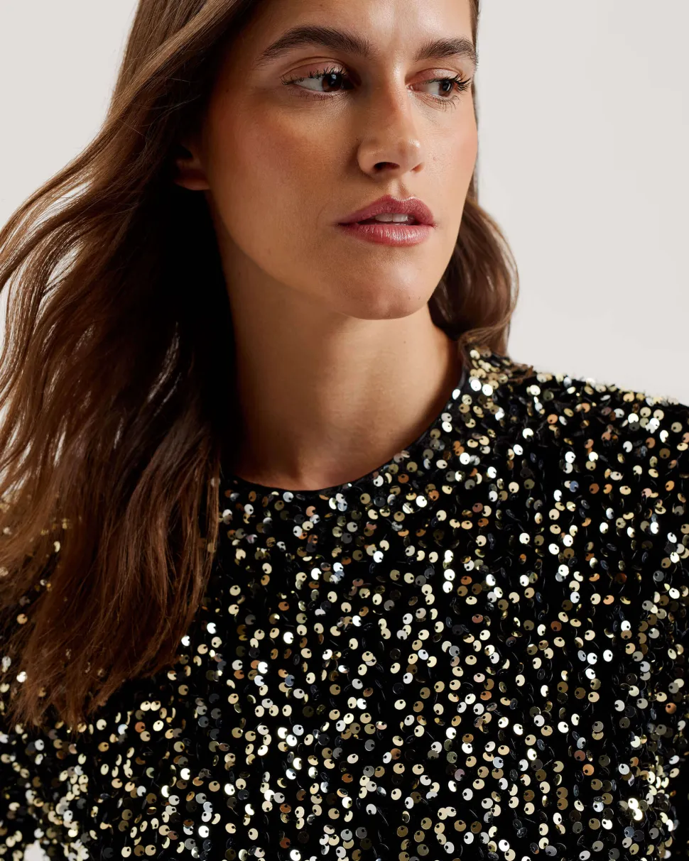 Ted Baker Naisten Pusero, ZARHAA BOXY VELVET SEQUIN TEE Musta