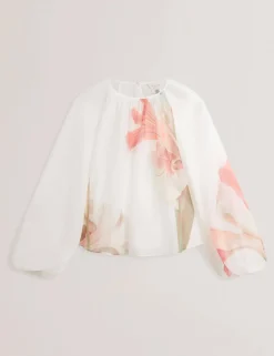 Ted Baker naisten pusero, ERIANA Organza Puff Sleeve Blouse Valkopohjainen Kuosi