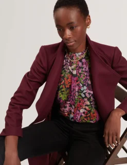 Ted Baker Rose Mid Length Belted Wool Wrap Coat, Viininpunainen