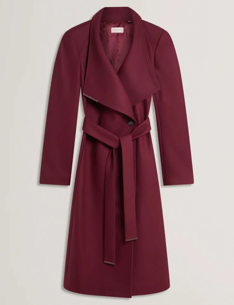 Ted Baker Rose Mid Length Belted Wool Wrap Coat, Viininpunainen
