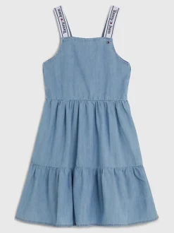 Tommy Hilfiger Childrenswear mekko, LYOCELL STRAP DENIM DRESS Vaaleansininen