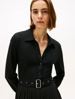 Tommy Hilfiger Interlock Mix Media Polo Dress, musta