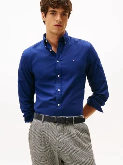 Tommy Hilfiger miesten flanellipaita, FLEX FLANNEL SOLID RF SHIRT Sininen