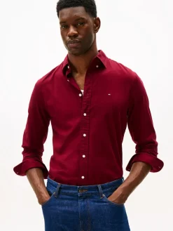 Tommy Hilfiger miesten flanellipaita, FLEX FLANNEL SOLID RF SHIRT Viininpunainen