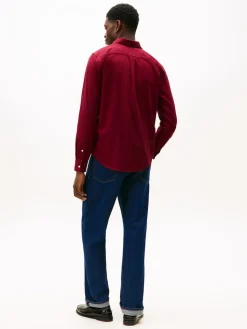 Tommy Hilfiger miesten flanellipaita, FLEX FLANNEL SOLID RF SHIRT Viininpunainen