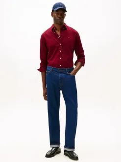 Tommy Hilfiger miesten flanellipaita, FLEX FLANNEL SOLID RF SHIRT Viininpunainen