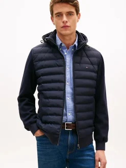 Tommy Hilfiger miesten hybriditakki Mix Media Hooded Zip, tummansininen