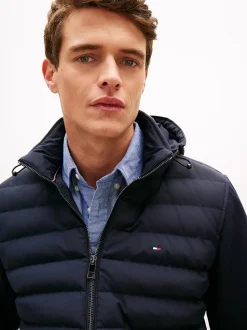 Tommy Hilfiger miesten hybriditakki Mix Media Hooded Zip, tummansininen