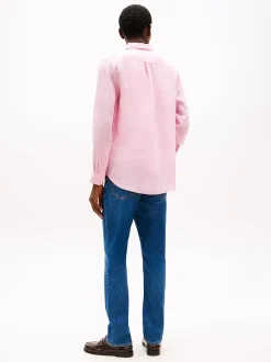 Tommy Hilfiger miesten kauluspaita, PIGEMENT DYED LINEN SOLID Vaaleanpunainen