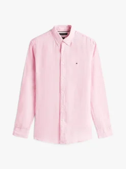 Tommy Hilfiger miesten kauluspaita, PIGEMENT DYED LINEN SOLID Vaaleanpunainen