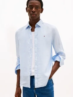 Tommy Hilfiger Miesten Kauluspaita, PIGMENT DYED LINEN SOLID Keskisininen