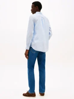 Tommy Hilfiger Miesten Kauluspaita, PIGMENT DYED LINEN SOLID Keskisininen