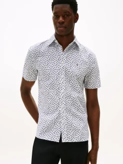 Tommy Hilfiger miesten kauluspaita, LINEN BLEND AOP Valkopohjainen Kuosi