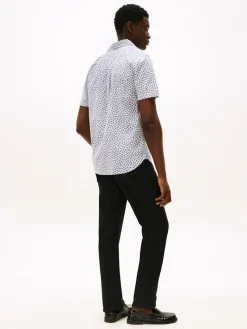 Tommy Hilfiger miesten kauluspaita, LINEN BLEND AOP Valkopohjainen Kuosi