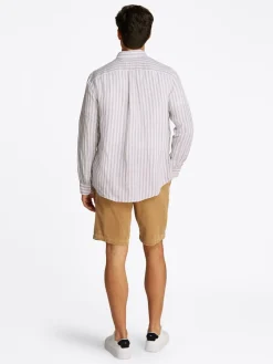 Tommy Hilfiger miesten kauluspaita, LINEN ESSENTIAL STRIPE RFSHIRT Raidallinen Ruskea