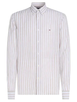 Tommy Hilfiger miesten kauluspaita, LINEN ESSENTIAL STRIPE RFSHIRT Raidallinen Ruskea