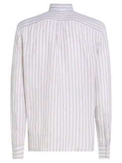 Tommy Hilfiger miesten kauluspaita, LINEN ESSENTIAL STRIPE RFSHIRT Raidallinen Ruskea