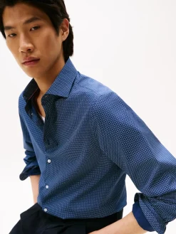 Tommy Hilfiger miesten kauluspaita, CL - FAKE SOLID PRT SF SWS SHIRT Sininen Kuosi